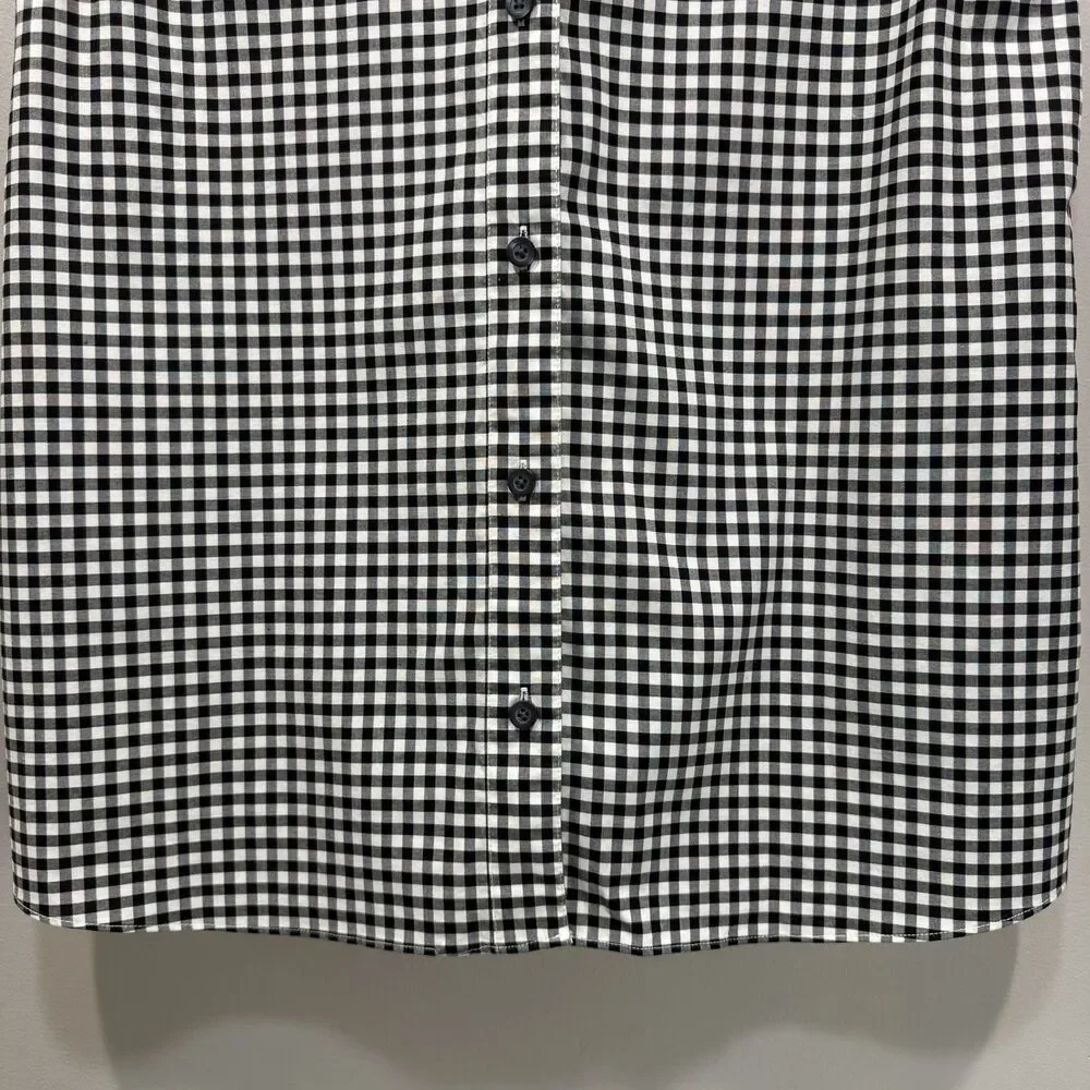 KATE SPADE Size 8 Mini Gingham Ruffle Sleeveless Button Down Shirt Black White